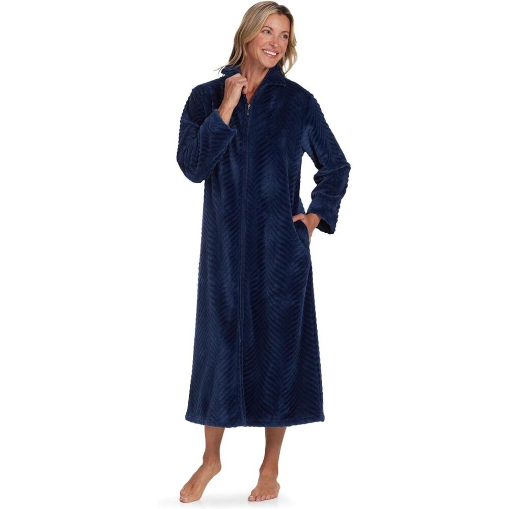 Miss Elaine Womens Long-Sleeve Zip-Up Kni Storm S
